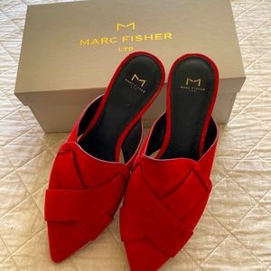 Marc Fisher red suede mules
